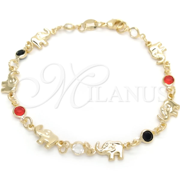 Gold Filled Bracelet — Fancy Bracelet Elephant Design with Black and Garnet — main product view — SKU 148358 | Oro Laminado brazalete — elegante Bracelet Elephant diseño with negro and Garnet — SKU 148358