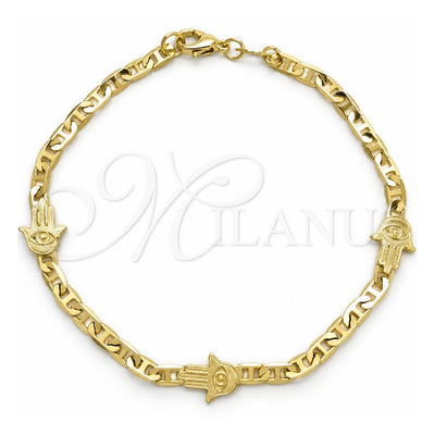 Oro Laminado Fancy Bracelet, Gold Filled Style Hand of God and Mariner Design, Polished, Golden Finish, 03.58.0072.07 (03 MM Thickness, 7 Inches Length)