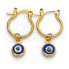 Oro Laminado Small Hoop, Gold Filled Style Evil Eye Design, Polished, Golden Finish, 02.58.0072.12.1