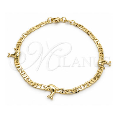 Oro Laminado Fancy Bracelet, Gold Filled Style Dolphin and Mariner Design, Polished, Golden Finish, 03.58.0073.07 (03 MM Thickness, 7 Inches Length)