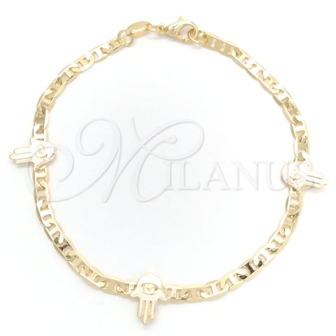 Oro Laminado Fancy Bracelet, Gold Filled Style Hand of God and Mariner Design, Polished, Golden Finish, 03.58.0074.07 (03 MM Thickness, 7 Inches Length)