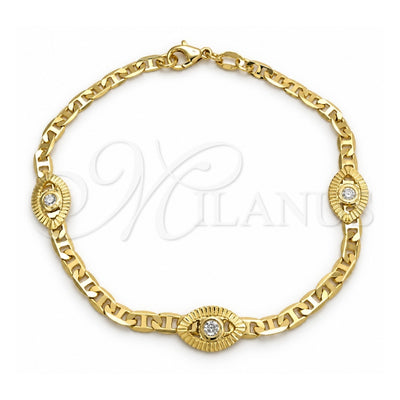Oro Laminado Fancy Bracelet, Gold Filled Style Evil Eye and Mariner Design, Polished, Golden Finish, 03.58.0075.07 (03 MM Thickness, 7 Inches Length)