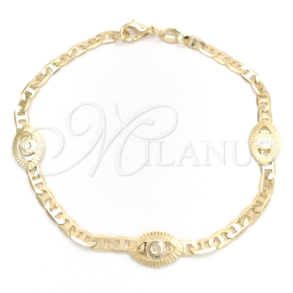 Oro Laminado Fancy Bracelet, Gold Filled Style Evil Eye and Mariner Design, Polished, Golden Finish, 03.58.0075.07 (03 MM Thickness, 7 Inches Length)