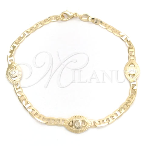 Oro Laminado Fancy Bracelet, Gold Filled Style Evil Eye and Mariner Design, Polished, Golden Finish, 03.58.0075.07 (03 MM Thickness, 7 Inches Length)