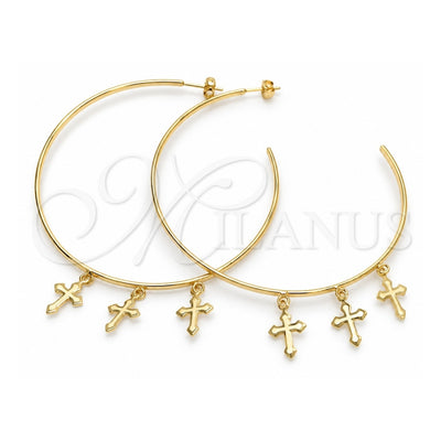 Oro Laminado Large Hoop, Gold Filled Style Cross Design, Polished, Golden Finish, 02.58.0073.70