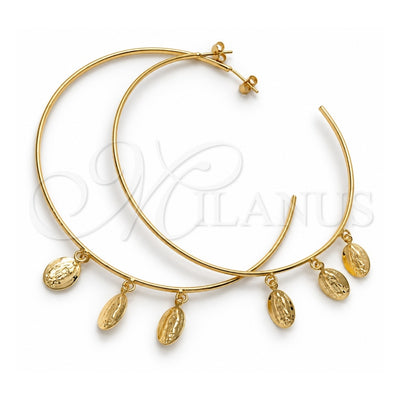 Oro Laminado Large Hoop, Gold Filled Style Guadalupe Design, Polished, Golden Finish, 02.58.0075.70