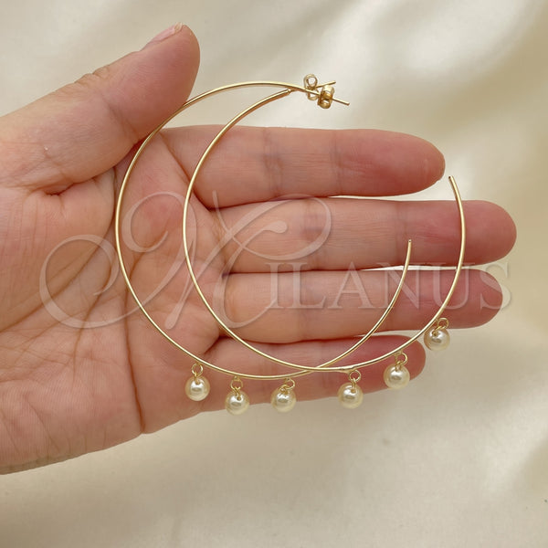 Gold Filled Hoop Earrings — Large Hoop with Ivory Pearl Polished 02.58. — alternate product view — SKU 148367 | Oro Laminado aretes de aro — Large Hoop with Ivory Pearl pulido 02.58. — SKU 148367