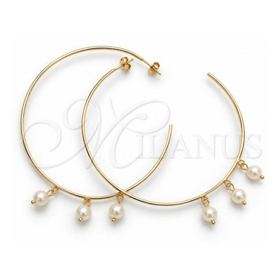 Oro Laminado Large Hoop, Gold Filled Style with Ivory Pearl, Polished, Golden Finish, 02.58.0076.70