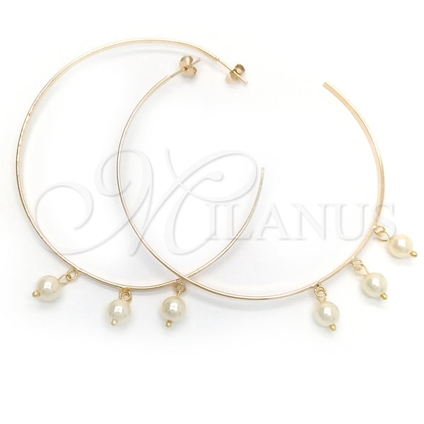 Gold Filled Hoop Earrings — Large Hoop with Ivory Pearl Polished 02.58. — main product view — SKU 148367 | Oro Laminado aretes de aro — Large Hoop with Ivory Pearl pulido 02.58. — SKU 148367