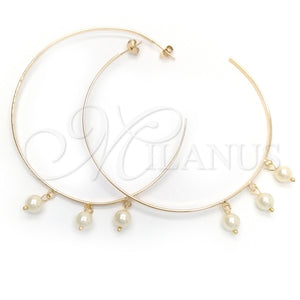 Gold Filled Hoop Earrings — Large Hoop with Ivory Pearl Polished 02.58. — main product view — SKU 148367 | Oro Laminado aretes de aro — Large Hoop with Ivory Pearl pulido 02.58. — SKU 148367