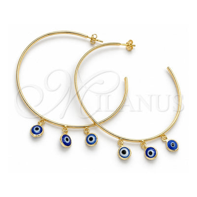 Oro Laminado Large Hoop, Gold Filled Style Evil Eye Design, Polished, Golden Finish, 02.58.0078.70