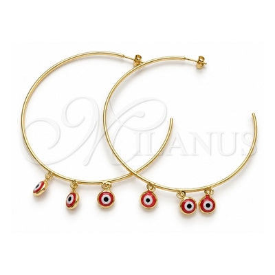 Oro Laminado Large Hoop, Gold Filled Style Evil Eye Design, Polished, Golden Finish, 02.58.0079.70