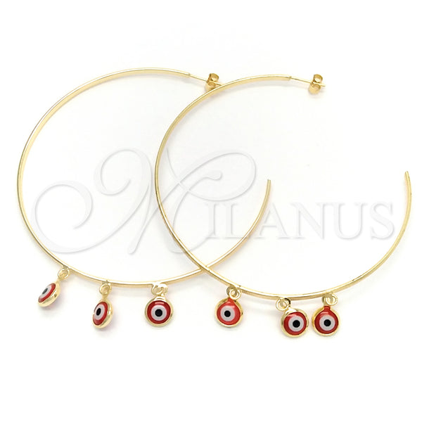 Gold Filled Hoop Earrings — Large Hoop Evil Eye Design Polished 02.58. — main product view — SKU 148370 | Oro Laminado aretes de aro — Large Hoop Evil Eye diseño pulido 02.58. — SKU 148370