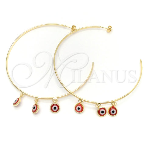 Oro Laminado Large Hoop, Gold Filled Style Evil Eye Design, Polished, Golden Finish, 02.58.0079.70