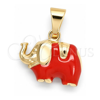 Oro Laminado Fancy Pendant, Gold Filled Style Elephant Design, Red Enamel Finish, Golden Finish, 05.58.0008.1