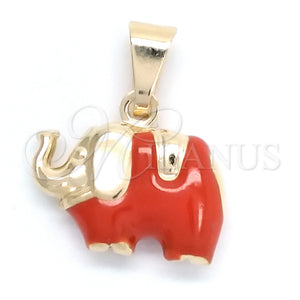 Gold Filled Pendant — Fancy Pendant Elephant Design Red Enamel 05.58. — main product view — SKU 148372 | Oro Laminado dije — elegante Pendant Elephant diseño Red Enamel 05.58. — SKU 148372