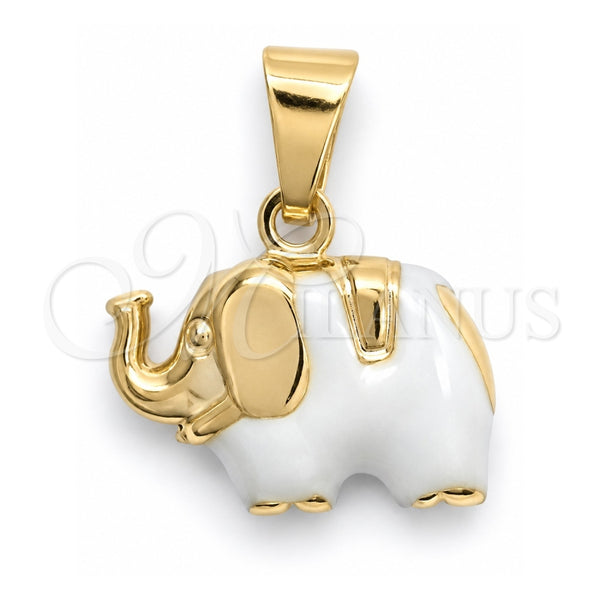 Oro Laminado Fancy Pendant, Gold Filled Style Elephant Design, White Enamel Finish, Golden Finish, 05.58.0008.2