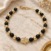 Oro Laminado Charm Bracelet, Gold Filled Style Judaica and Ball Design, with Black Azavache, Polished, Golden Finish, 03.32.0568.07 (06 MM Thickness, 7 Inches Length)