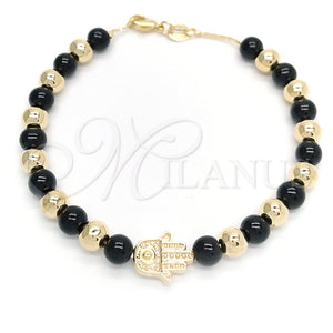 Gold Filled Bracelet — Charm Bracelet Judaica and Ball Design with Black — main product view — SKU 148374 | Oro Laminado brazalete — Charm Bracelet Judaica and Ball diseño with negro — SKU 148374