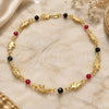Oro Laminado Fancy Anklet, Gold Filled Style Elephant and Ball Design, with Garnet Crystal and Black Azavache, Polished, Golden Finish, 03.32.0571.10 (03 MM Thickness, 10 Inches Length)