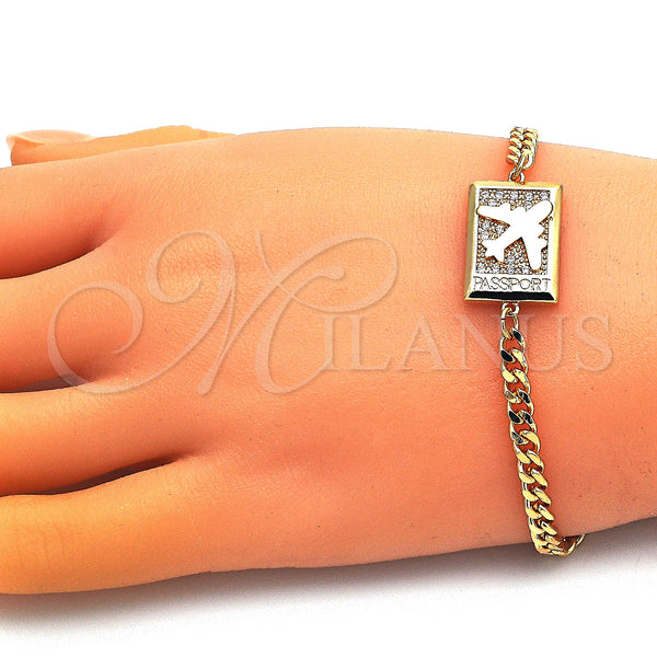 Gold Filled Bracelet — Fancy Bracelet Airplane Design with White Micro Pave — alternate product view — SKU 148382 | Oro Laminado brazalete — elegante Bracelet Airplane diseño with blanco Micro Pave — SKU 148382