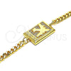 Oro Laminado Fancy Bracelet, Gold Filled Style Airplane Design, with White Micro Pave, Polished, Golden Finish, 03.193.0002.08 (04 MM Thickness, 8 Inches Length)