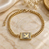 Oro Laminado Fancy Bracelet, Gold Filled Style Airplane Design, with White Micro Pave, Polished, Golden Finish, 03.193.0002.08 (04 MM Thickness, 8 Inches Length)