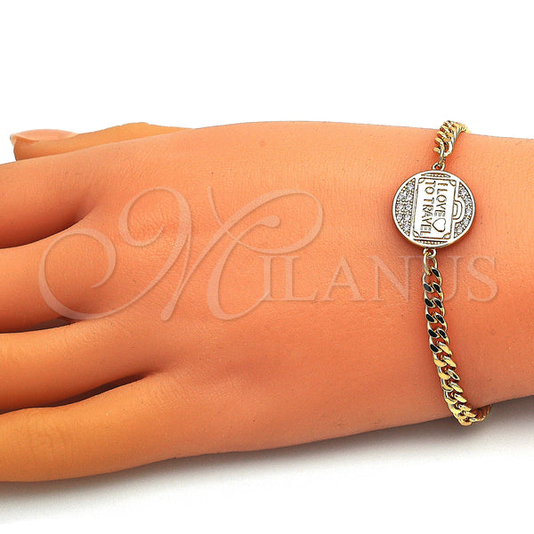 Gold Filled Bracelet — Fancy Bracelet Heart and Love Design with White — alternate product view — SKU 148383 | Oro Laminado brazalete — elegante Bracelet corazón and Love diseño with blanco — SKU 148383