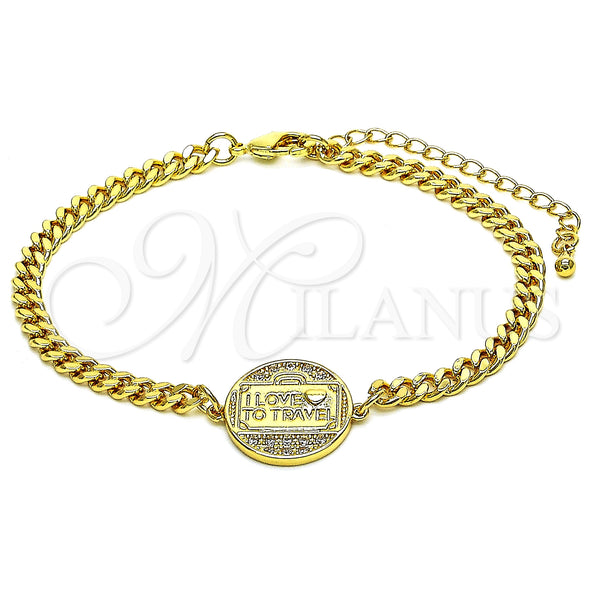 Gold Filled Bracelet — Fancy Bracelet Heart and Love Design with White — main product view — SKU 148383 | Oro Laminado brazalete — elegante Bracelet corazón and Love diseño with blanco — SKU 148383
