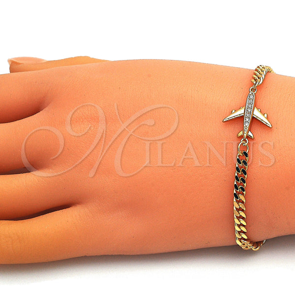 Gold Filled Bracelet — Fancy Bracelet Airplane Design with White Micro Pave — alternate product view — SKU 148384 | Oro Laminado brazalete — elegante Bracelet Airplane diseño with blanco Micro Pave — SKU 148384