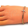 Oro Laminado Fancy Bracelet, Gold Filled Style Airplane Design, with White Micro Pave, Polished, Golden Finish, 03.193.0004.08 (04 MM Thickness, 8 Inches Length)
