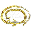 Oro Laminado Fancy Bracelet, Gold Filled Style Airplane Design, with White Micro Pave, Polished, Golden Finish, 03.193.0004.08 (04 MM Thickness, 8 Inches Length)