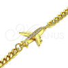 Oro Laminado Fancy Bracelet, Gold Filled Style Airplane Design, with White Micro Pave, Polished, Golden Finish, 03.193.0004.08 (04 MM Thickness, 8 Inches Length)