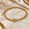 Oro Laminado Fancy Bracelet, Gold Filled Style Airplane Design, with White Micro Pave, Polished, Golden Finish, 03.193.0004.08 (04 MM Thickness, 8 Inches Length)