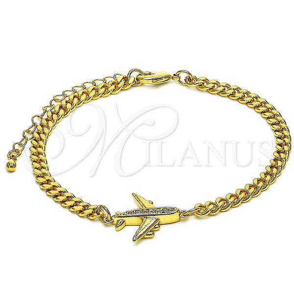 Gold Filled Bracelet — Fancy Bracelet Airplane Design with White Micro Pave — main product view — SKU 148384 | Oro Laminado brazalete — elegante Bracelet Airplane diseño with blanco Micro Pave — SKU 148384