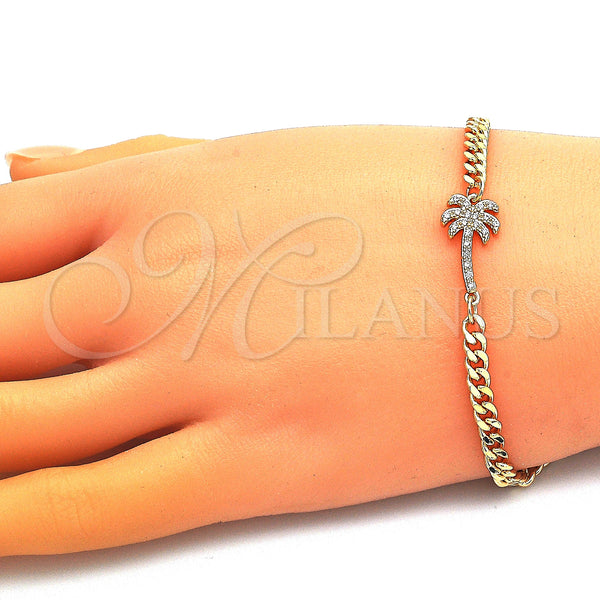 Gold Filled Bracelet — Fancy Bracelet Palm Tree Design with White Micro — alternate product view — SKU 148385 | Oro Laminado brazalete — elegante Bracelet Palm Tree diseño with blanco Micro — SKU 148385