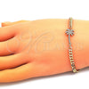 Oro Laminado Fancy Bracelet, Gold Filled Style Palm Tree Design, with White Micro Pave, Polished, Golden Finish, 03.193.0005.08 (04 MM Thickness, 8 Inches Length)