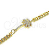 Oro Laminado Fancy Bracelet, Gold Filled Style Palm Tree Design, with White Micro Pave, Polished, Golden Finish, 03.193.0005.08 (04 MM Thickness, 8 Inches Length)