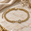 Oro Laminado Fancy Bracelet, Gold Filled Style Palm Tree Design, with White Micro Pave, Polished, Golden Finish, 03.193.0005.08 (04 MM Thickness, 8 Inches Length)