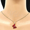 Oro Laminado Earring and Pendant Adult Set, Gold Filled Style Butterfly Design, with Garnet Cubic Zirconia and White Micro Pave, Polished, Golden Finish, 10.284.0024