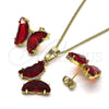 Oro Laminado Earring and Pendant Adult Set, Gold Filled Style Butterfly Design, with Garnet Cubic Zirconia and White Micro Pave, Polished, Golden Finish, 10.284.0024