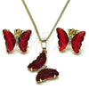 Oro Laminado Earring and Pendant Adult Set, Gold Filled Style Butterfly Design, with White Micro Pave and Light Siam Crystal, Polished, Golden Finish, 10.284.0024