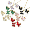 Oro Laminado Earring and Pendant Adult Set, Gold Filled Style Butterfly Design, with White Micro Pave and Light Siam Crystal, Polished, Golden Finish, 10.284.0024
