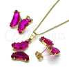 Oro Laminado Earring and Pendant Adult Set, Gold Filled Style Butterfly Design, with Ruby Cubic Zirconia and White Micro Pave, Polished, Golden Finish, 10.284.0024.1
