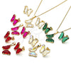 Oro Laminado Earring and Pendant Adult Set, Gold Filled Style Butterfly Design, with Ruby Cubic Zirconia and White Micro Pave, Polished, Golden Finish, 10.284.0024.1