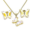 Oro Laminado Earring and Pendant Adult Set, Gold Filled Style Butterfly Design, with Aurore Boreale Cubic Zirconia and White Micro Pave, Polished, Golden Finish, 10.284.0024.2