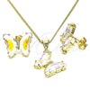 Oro Laminado Earring and Pendant Adult Set, Gold Filled Style Butterfly Design, with Aurore Boreale Cubic Zirconia and White Micro Pave, Polished, Golden Finish, 10.284.0024.2