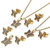 Oro Laminado Earring and Pendant Adult Set, Gold Filled Style Butterfly Design, with Garnet Micro Pave, Polished, Golden Finish, 10.284.0025.1