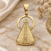 Oro Laminado Religious Pendant, Gold Filled Style Caridad del Cobre Design, Polished, Golden Finish, 05.58.0010