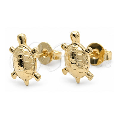 Oro Laminado Stud Earring, Gold Filled Style Turtle Design, Polished, Golden Finish, 02.58.0083